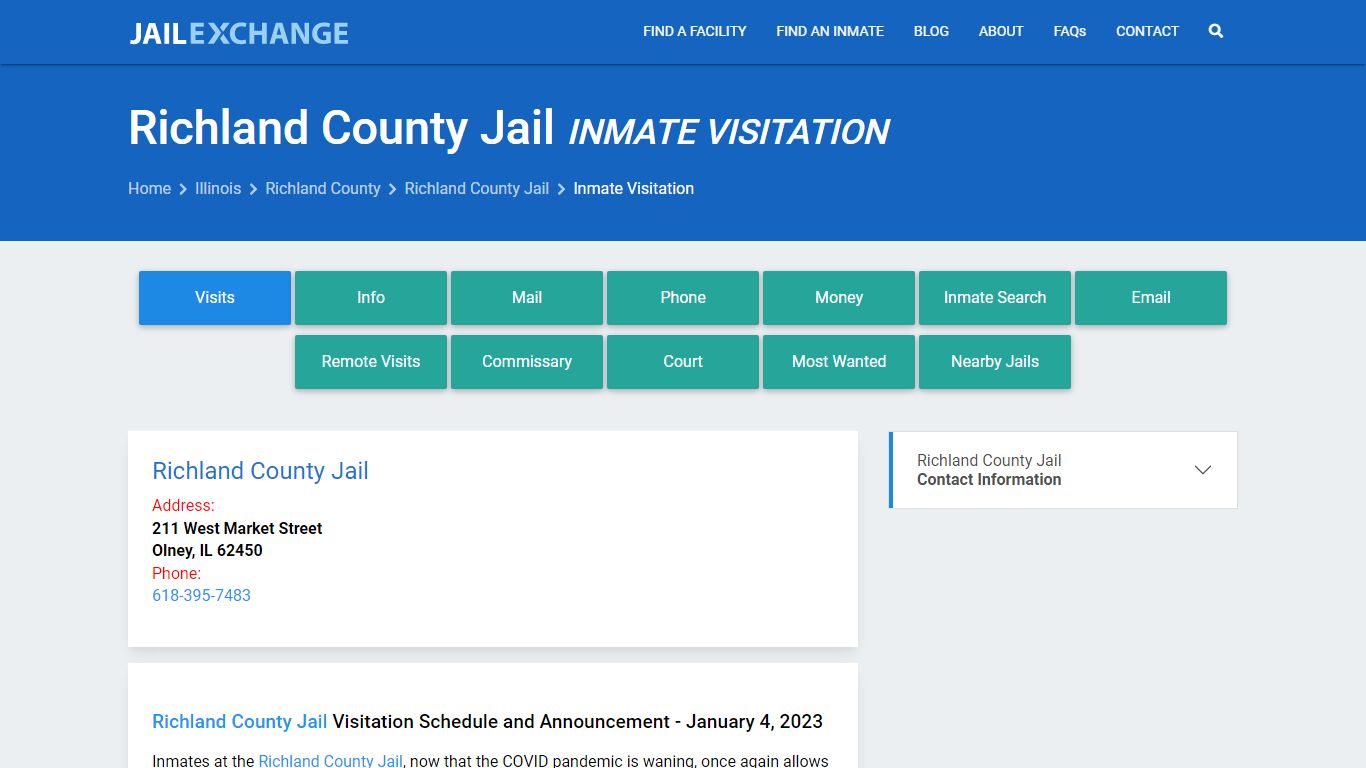 Inmate Visitation - Richland County Jail, IL - Jail Exchange